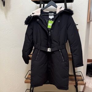 NWT Sam Edelman Black belted parka Water-Resistant.